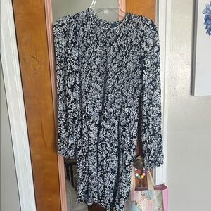 Blue and White Floral Long Sleeve Dress